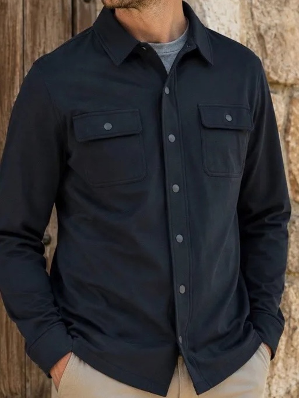 Psycho Bunny Harrison Overshirt Black Casual Basic Layering Lightweight Large